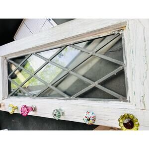 Antique Leaded glass window circa 1900's 13 X 24” Coat Hanger Knobs